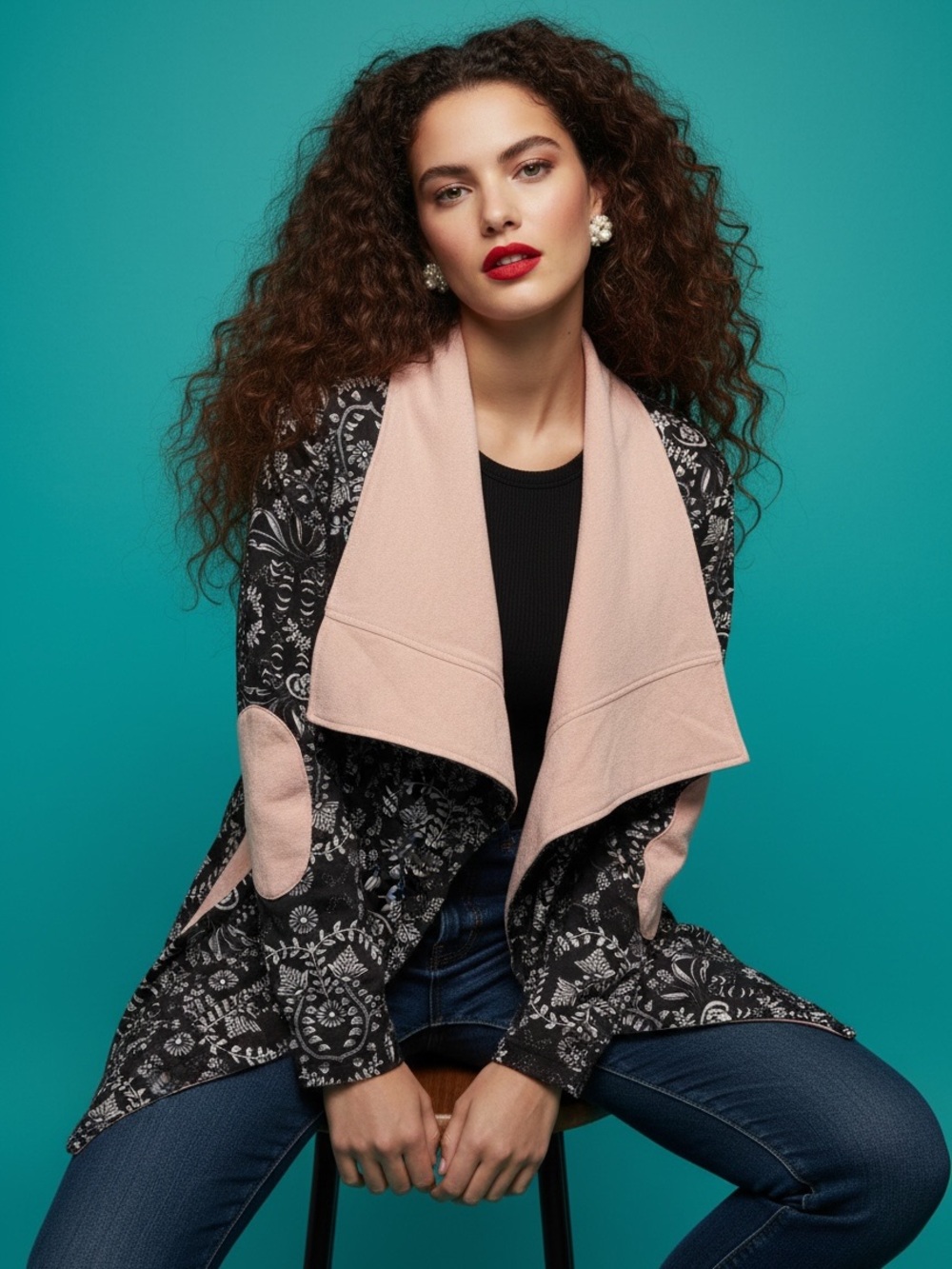 Reborn Cocoon Cardigan Coat 1X Pink Black Print